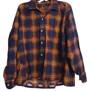 Men's Plaid Button Down Shirt - Blue and Orange